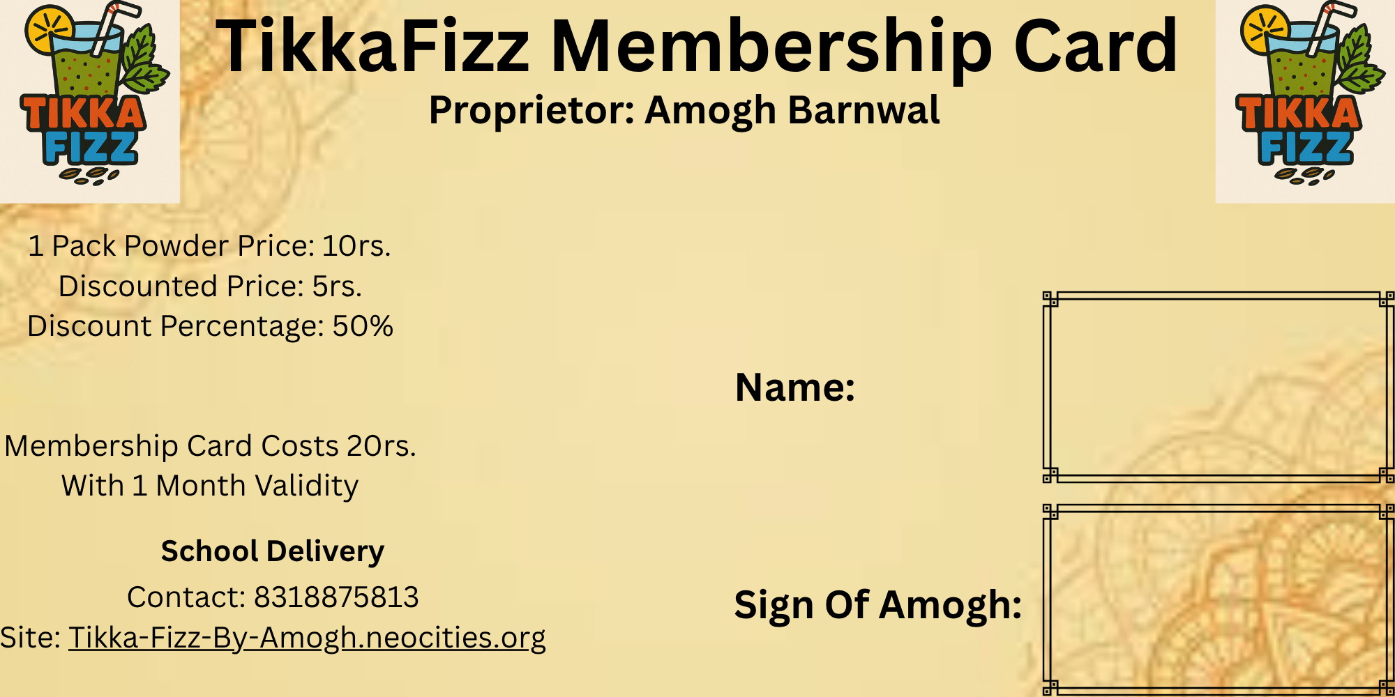 TikkaFizz Card
